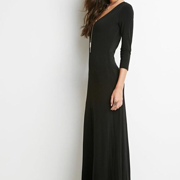 Forever 21 Dresses & Skirts - Forever 21 deep V neck black slinky maxi cocktail dress sz S
